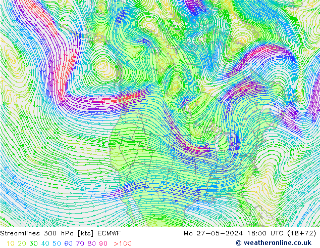 Streamlines 300 hPa ECMWF Mo 27.05.2024 18 UTC