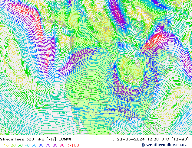 ветер 300 гПа ECMWF вт 28.05.2024 12 UTC