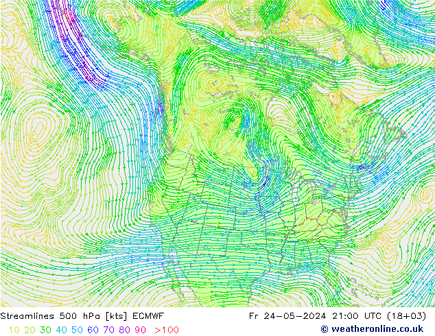 Streamlines 500 hPa ECMWF Fr 24.05.2024 21 UTC