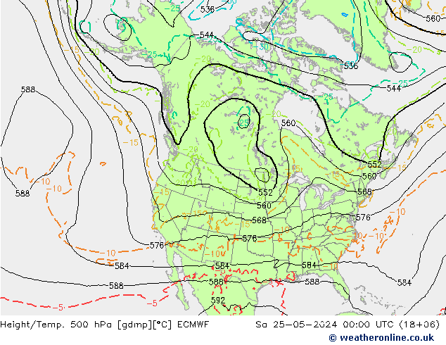 Height/Temp. 500 hPa ECMWF Sa 25.05.2024 00 UTC