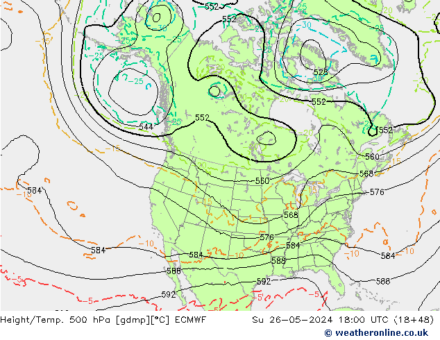 Height/Temp. 500 hPa ECMWF Dom 26.05.2024 18 UTC