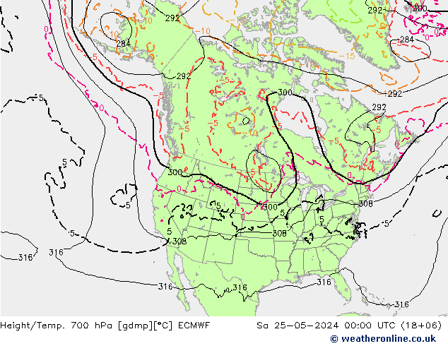 Geop./Temp. 700 hPa ECMWF sáb 25.05.2024 00 UTC