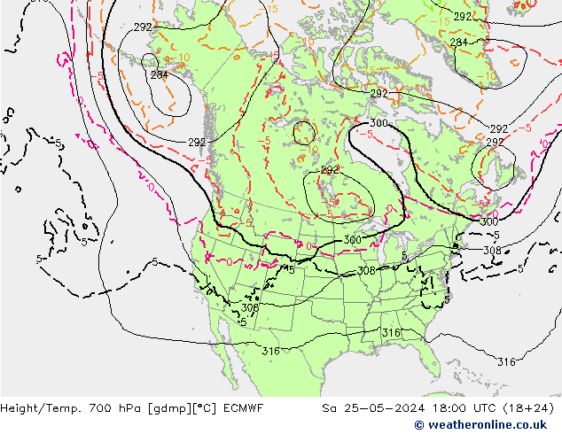 Height/Temp. 700 гПа ECMWF сб 25.05.2024 18 UTC