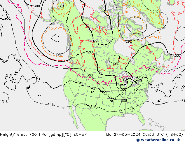 Géop./Temp. 700 hPa ECMWF lun 27.05.2024 06 UTC