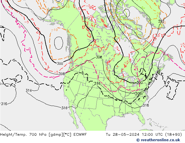 Yükseklik/Sıc. 700 hPa ECMWF Sa 28.05.2024 12 UTC