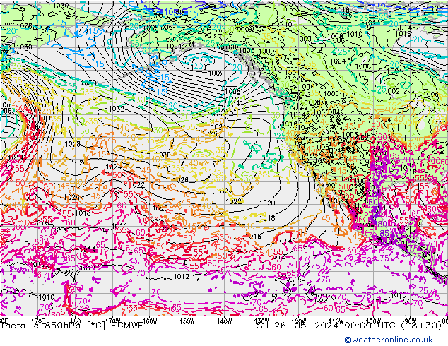 Theta-e 850hPa ECMWF Ne 26.05.2024 00 UTC