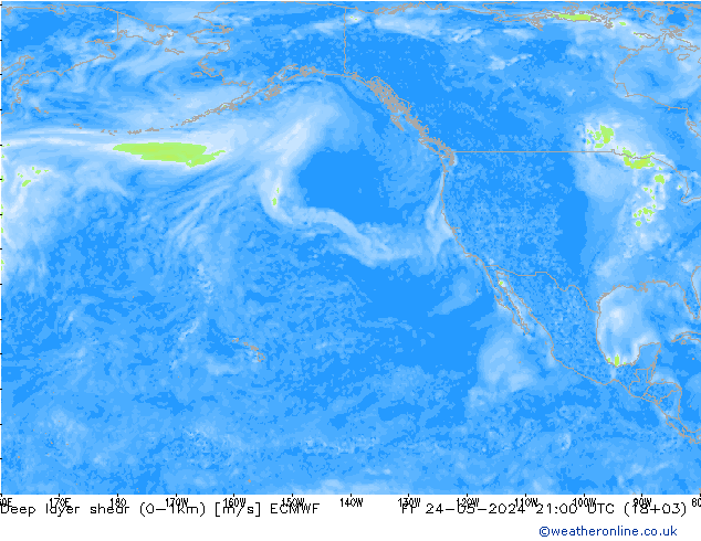 Deep layer shear (0-1km) ECMWF Cu 24.05.2024 21 UTC