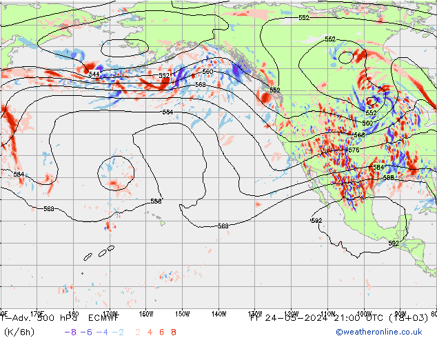 T-Adv. 500 гПа ECMWF пт 24.05.2024 21 UTC