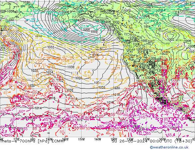 Theta-e 700hPa ECMWF Ne 26.05.2024 00 UTC