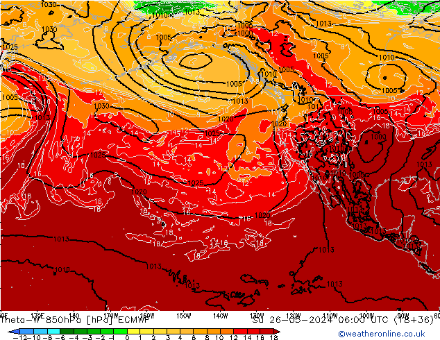 Theta-W 850hPa ECMWF zo 26.05.2024 06 UTC