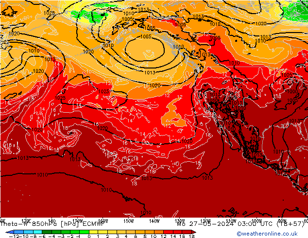 Theta-W 850hPa ECMWF lun 27.05.2024 03 UTC