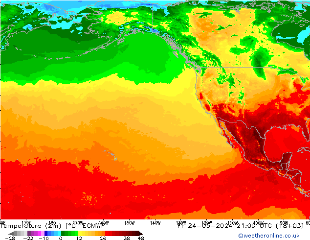 Temperature (2m) ECMWF Pá 24.05.2024 21 UTC