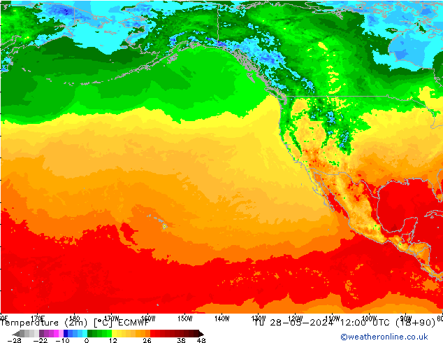 Temperatuurkaart (2m) ECMWF di 28.05.2024 12 UTC