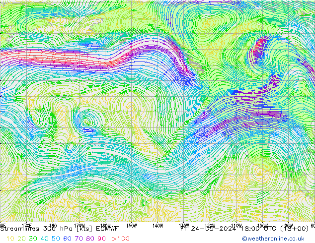 Streamlines 300 hPa ECMWF Fr 24.05.2024 18 UTC