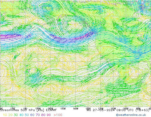 Streamlines 500 hPa ECMWF Mo 27.05.2024 09 UTC