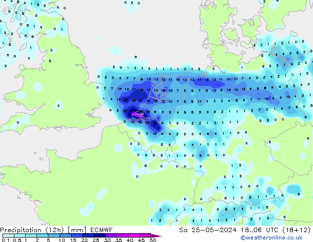 Nied. akkumuliert (12Std) ECMWF Sa 25.05.2024 06 UTC