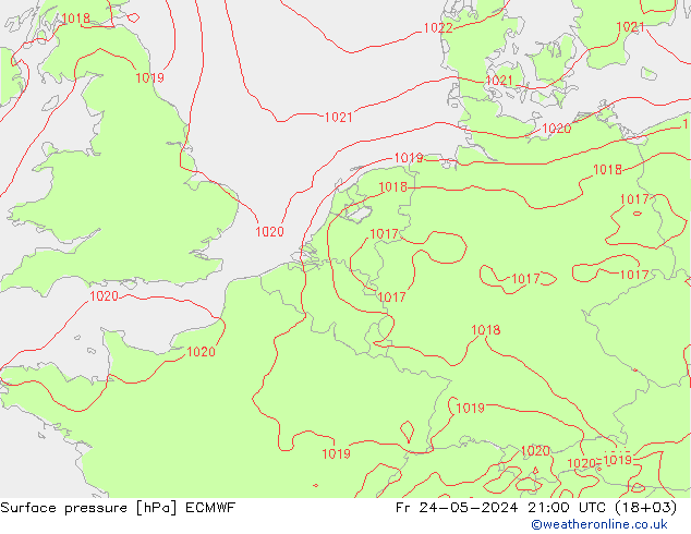 Bodendruck ECMWF Fr 24.05.2024 21 UTC