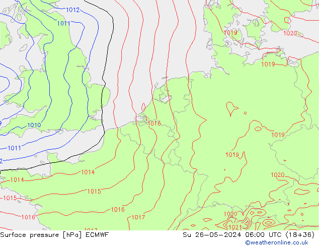 Luchtdruk (Grond) ECMWF zo 26.05.2024 06 UTC