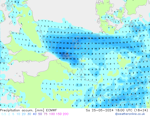 Precipitation accum. ECMWF so. 25.05.2024 18 UTC