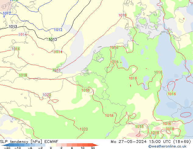 Tendance de pression  ECMWF lun 27.05.2024 15 UTC