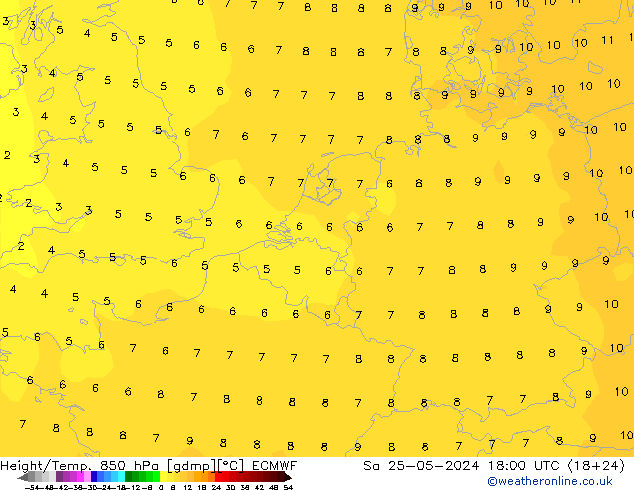 Z500/Rain (+SLP)/Z850 ECMWF Sa 25.05.2024 18 UTC