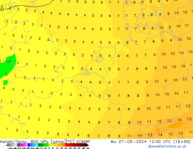 Z500/Rain (+SLP)/Z850 ECMWF  27.05.2024 12 UTC