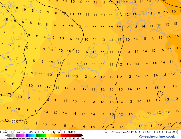 Height/Temp. 925 hPa ECMWF Dom 26.05.2024 00 UTC