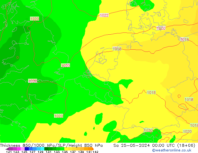 Thck 850-1000 гПа ECMWF сб 25.05.2024 00 UTC