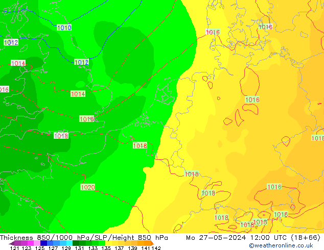 Espesor 850-1000 hPa ECMWF lun 27.05.2024 12 UTC