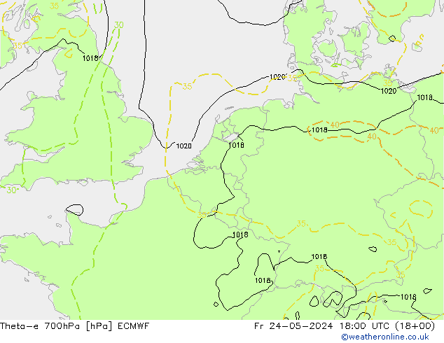 Theta-e 700hPa ECMWF ven 24.05.2024 18 UTC