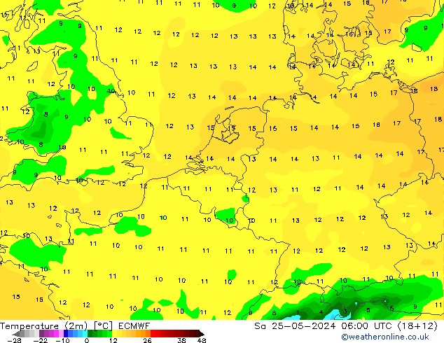 Temperature (2m) ECMWF Sa 25.05.2024 06 UTC