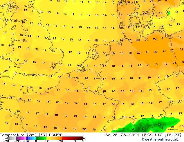 карта температуры ECMWF сб 25.05.2024 18 UTC