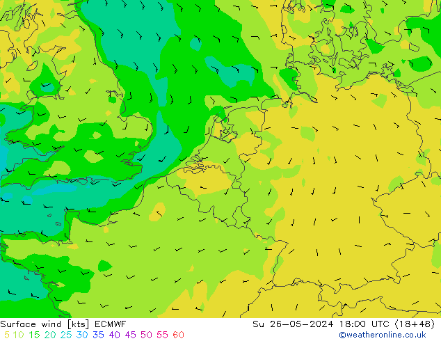 Bodenwind ECMWF So 26.05.2024 18 UTC