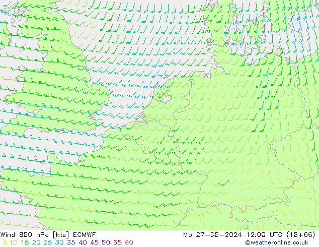 wiatr 850 hPa ECMWF pon. 27.05.2024 12 UTC