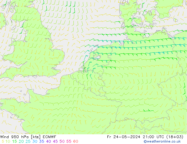 Wind 950 hPa ECMWF Pá 24.05.2024 21 UTC