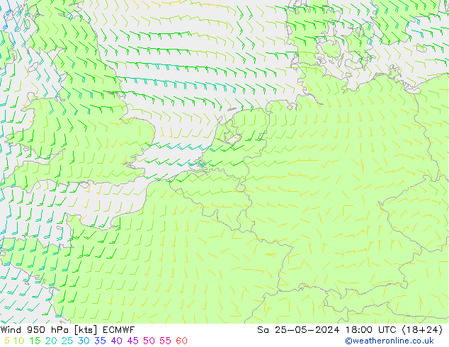 Wind 950 hPa ECMWF Sa 25.05.2024 18 UTC