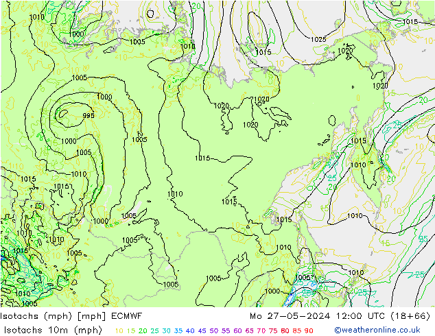 Isotachs (mph) ECMWF lun 27.05.2024 12 UTC