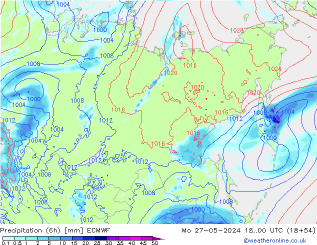 Z500/Rain (+SLP)/Z850 ECMWF Mo 27.05.2024 00 UTC