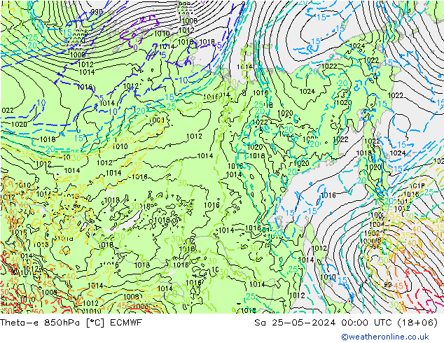 Theta-e 850hPa ECMWF sab 25.05.2024 00 UTC