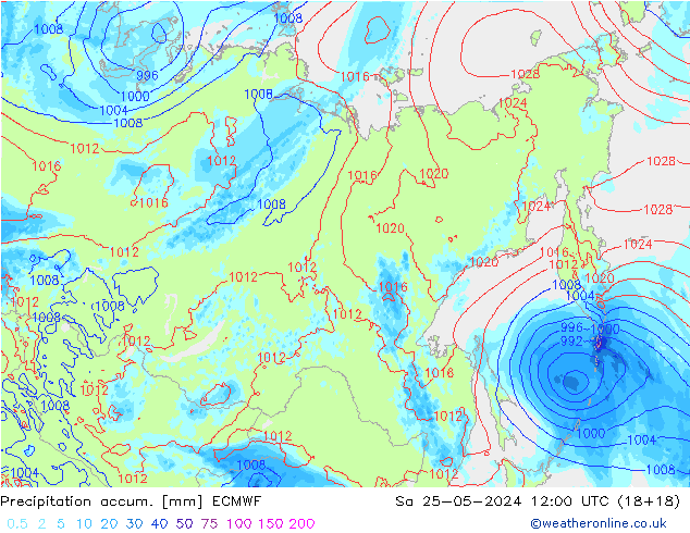 Precipitation accum. ECMWF so. 25.05.2024 12 UTC