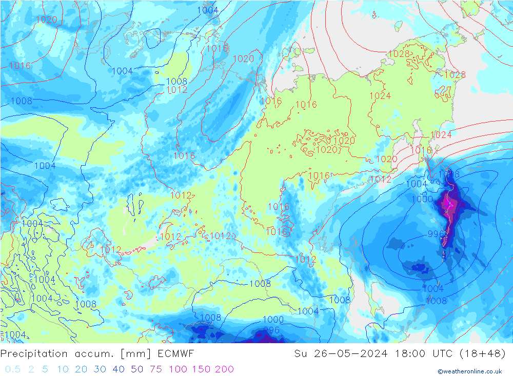 Precipitation accum. ECMWF Su 26.05.2024 18 UTC