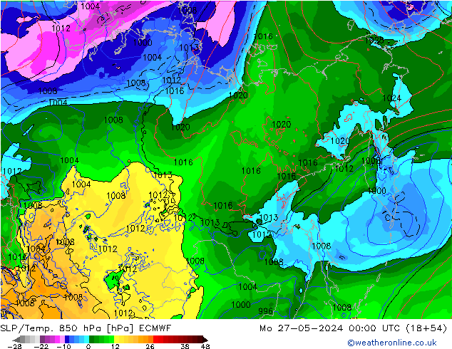 SLP/Temp. 850 hPa ECMWF Mo 27.05.2024 00 UTC