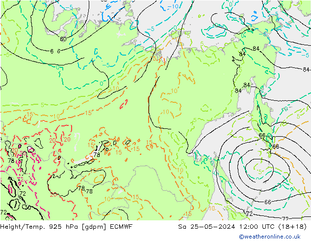 Height/Temp. 925 hPa ECMWF Sa 25.05.2024 12 UTC