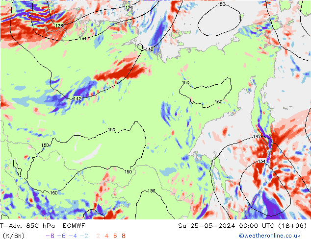 T-Adv. 850 hPa ECMWF sáb 25.05.2024 00 UTC