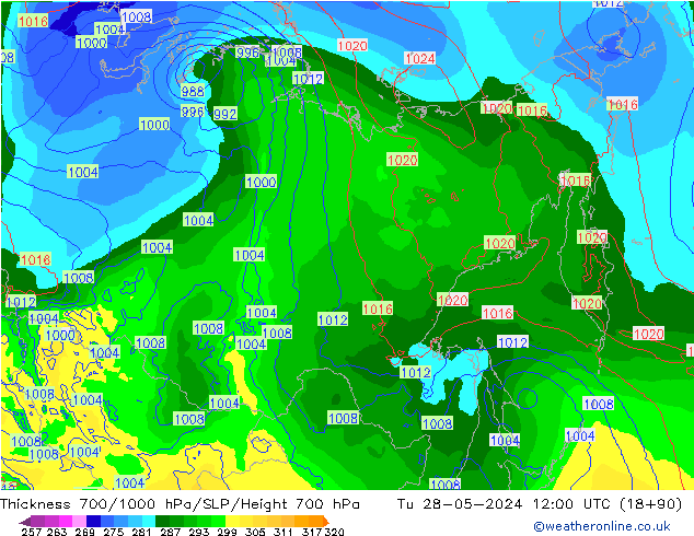 Thck 700-1000 hPa ECMWF mar 28.05.2024 12 UTC