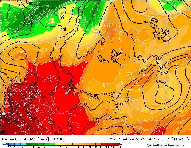 Theta-W 850hPa ECMWF Mo 27.05.2024 00 UTC