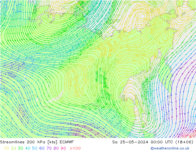 Linea di flusso 200 hPa ECMWF sab 25.05.2024 00 UTC