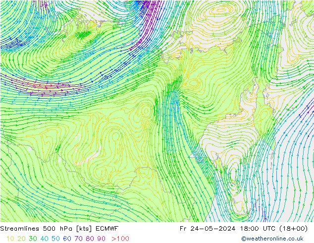 Streamlines 500 hPa ECMWF Fr 24.05.2024 18 UTC