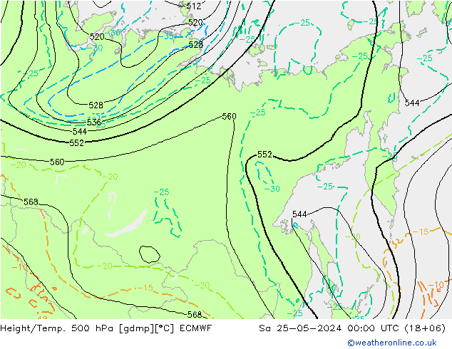 Z500/Rain (+SLP)/Z850 ECMWF sab 25.05.2024 00 UTC