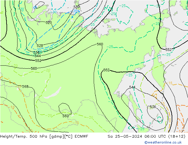 Z500/Rain (+SLP)/Z850 ECMWF Sa 25.05.2024 06 UTC